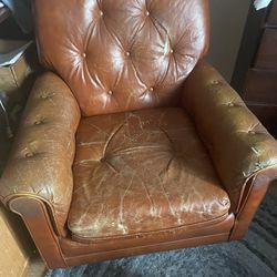 Vintage Leather Tufted Chair With Ottoman 