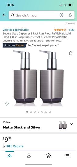 Boperzi Soap Dispenser 2 Pack Rust Proof Refillable Liquid Hand & Dish Soap Dispenser Set of 2 Leak Proof Plastic Chorme Pump for Kitchen Bathroom Sho
