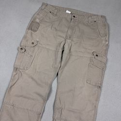 Carhartt Mens Cargo Pants 42x32 Tan Relaxed Fit B342 Ripstop Workwear