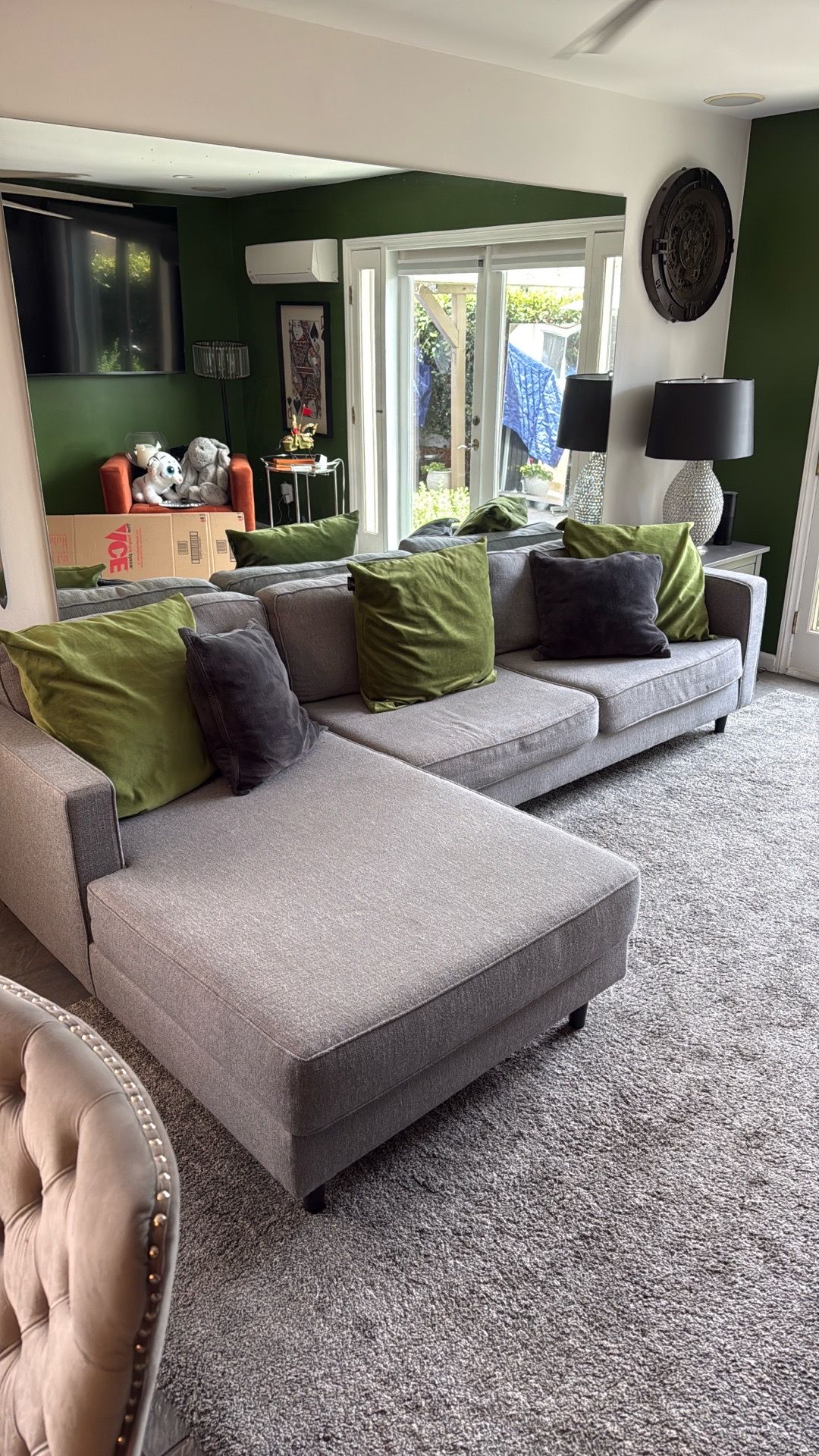 Grey couch with ottoman