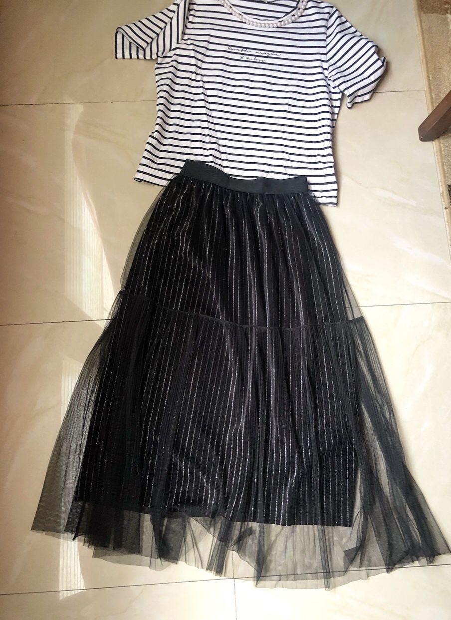 Black tulle midi skirt