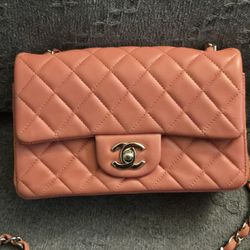 Chanel Classic Mini Flap Quilted Lambskin Coral Light Pink