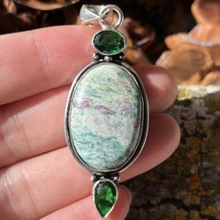 925 silver overlay ruby zoisite pendant