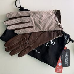 vintage gucci gg monogram gloves beige brown canvas brown leather underside 🎀