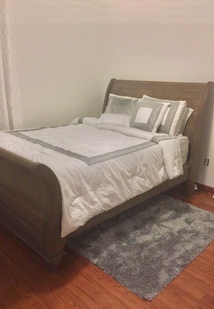 Gray rustic sleigh bed frame queen size (mattress not included)