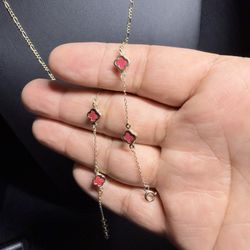 10k Gold Red Clover Bracelet 6.5”-7”