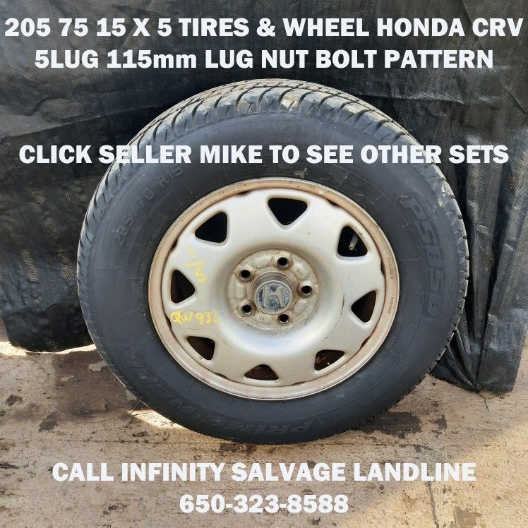 205 75 15 X 5 Tires & Wheels Off Honda CRV With 5lug 115mm Lug Nut Bolt Pattern.