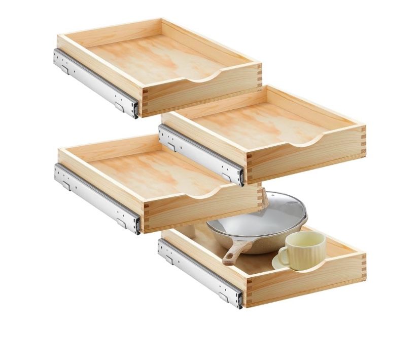 Sintuff Wooden Cabinet Organizer Pull Out Cabinet Trays (Set Of 4) (15x21”)