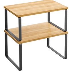 Cabinet Organizer Shelf, Set of 2 Kitchen Counter Shelves, Kitchen Storage, Spice Rack, Stackable, Expandable, Metal and Engineered Wood, Ink Black an