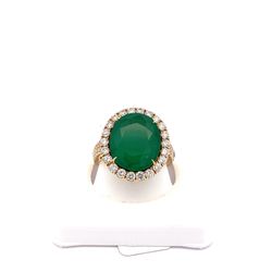 18k Yellow Gold 7.42ct Emerald 1.14ct Round Diamonds Ring