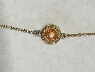 Gold Tone Orange Bead Station Chain Necklace Pre Owned