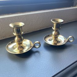 Vtg Matching Brass Chamber Candlestick Holders 