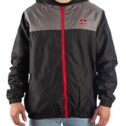 Marvel DEADPOOL Full-Zip Hooded Windbreaker Jacket Men Large