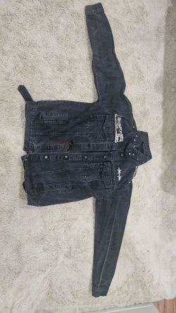 Black Washed Denim Jacket with Graphics