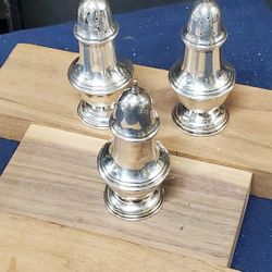 3 Antique Silver Salt And Pepper Shakers NICE!