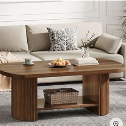  45" Coffee Table, Modern Oval 2-Tier Center Table With Storage Zoom - Brand New