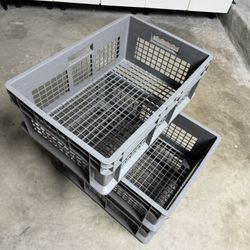 2 Strong Plastic Containers Storage Bins Stackables- Totes - Trays 24” X 16” X 8” Was $54