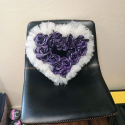 Purple And Cream Floral Heart Wreath