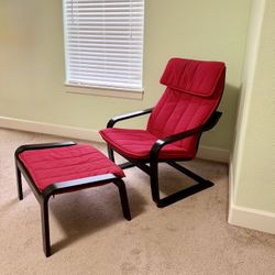IKEA Armchair + Ottoman —Red (Original Owner)