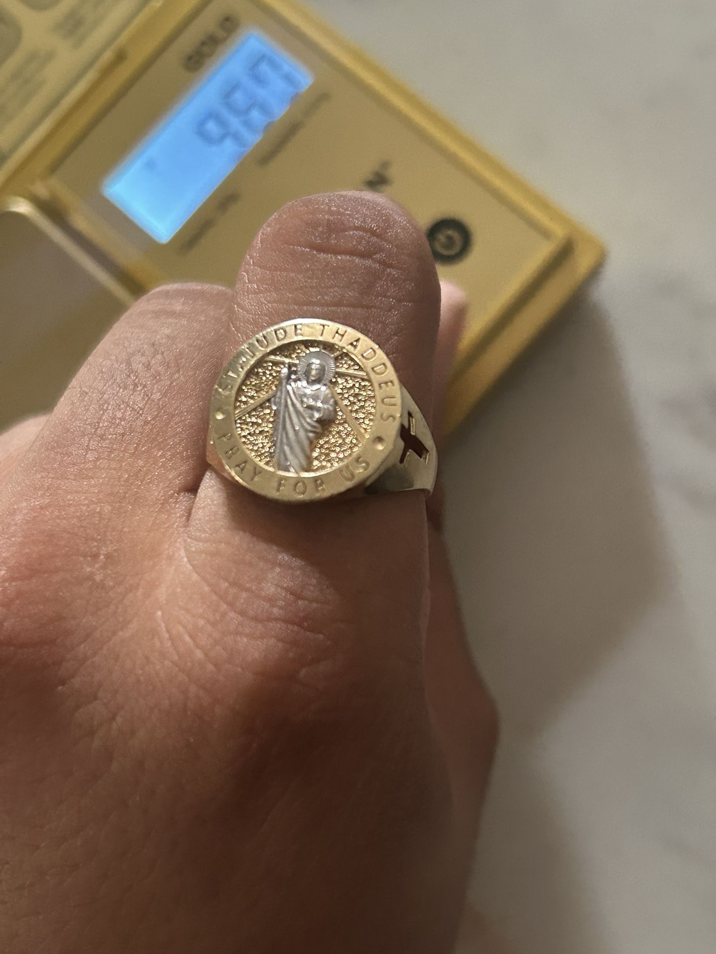 14 karat gold san judas ring 