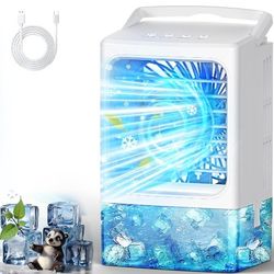 Portable Air Cooler Fan,Upgraded Small Air Conditioner Personal Air Cooler Mini Evaporative Cooler 3 Wind Speed Portable Small AC with 7 Night Light f