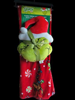 The Grinch Plush Throw & Pillow Set 50x70in - Face Throw