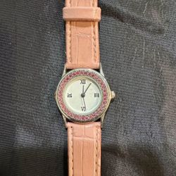 Ladies Pink Leather Band Watch