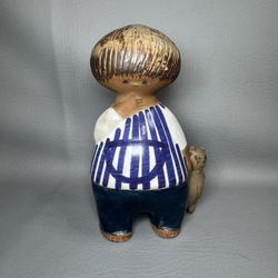 Lisa Larson For Gustavsberg Vintage Malin Boy With Bear Ceramic Figurine Sweden