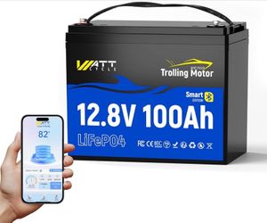 Wattcycle 12V 100Ah LiFePO4 Battery, Lithium Battery 12V 120A BMS, IP67 Marine Batteries for Trolling Motor, Built-in Bluetooth, Monitor, Mobile APP, 