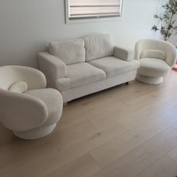Boucle 2x Swivel Chairs And 2 Seater Couch