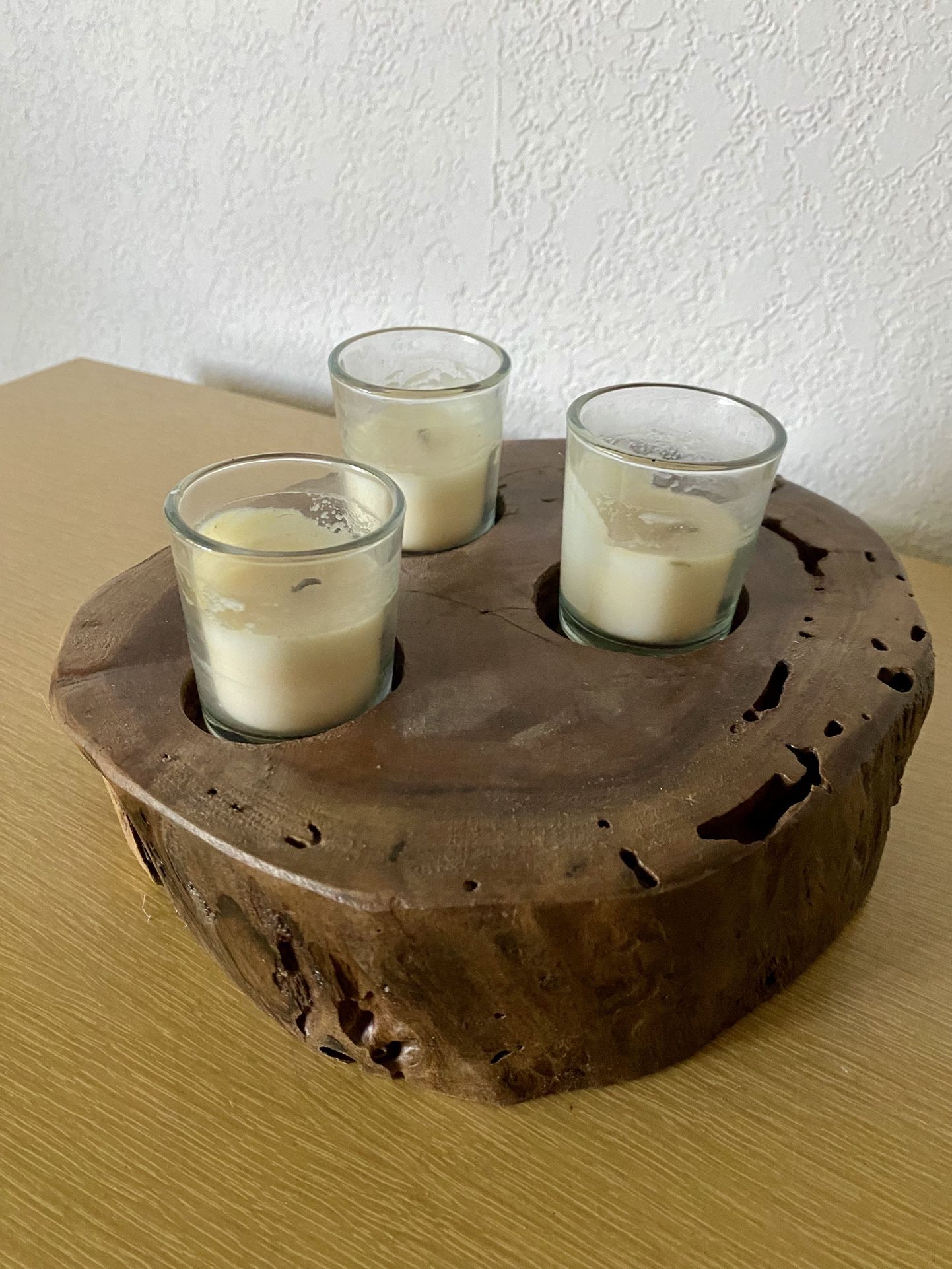 Handmade Wooden Candle Holder for 3 Votive Candles (Candles Not Included)