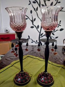 Metal Jeweled Candlestick Holders