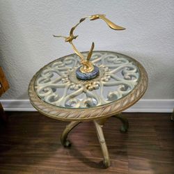 Vintage MCM 1960s Syroco Scroll Table Glass Top Hollywood Regency 