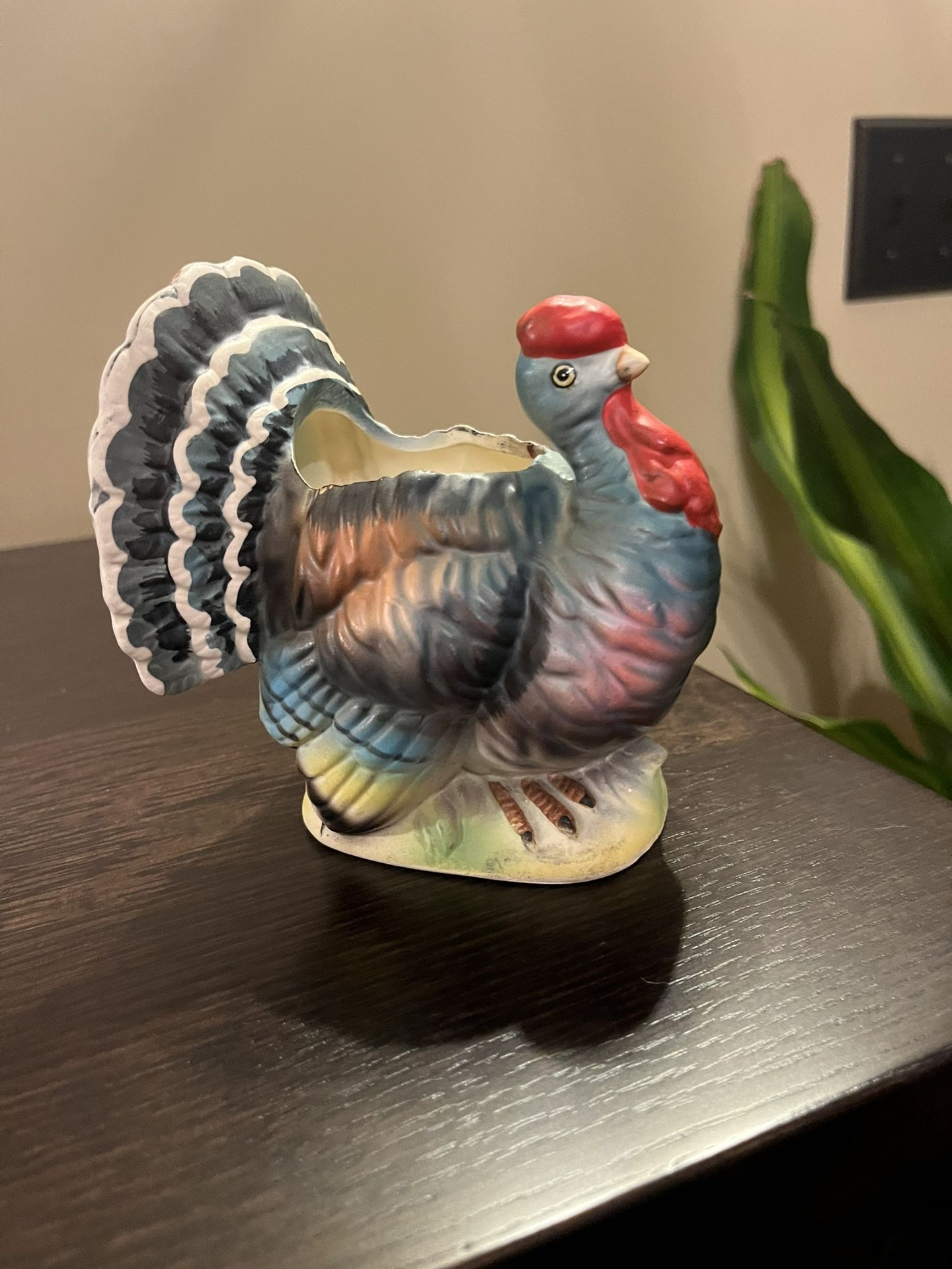 Vintage Ceramic Turkey Planter Thanksgiving Flowers Plant