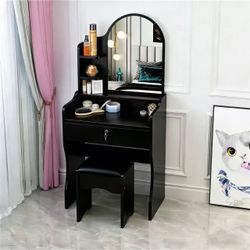 Brand New Black Vanity Desk with Mirror & Stool – Only $55