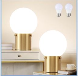New Gold Table Lamps Set of 2, Small Bedside Lamp with Frosted Glass Globe Shade, Mid Century Modern