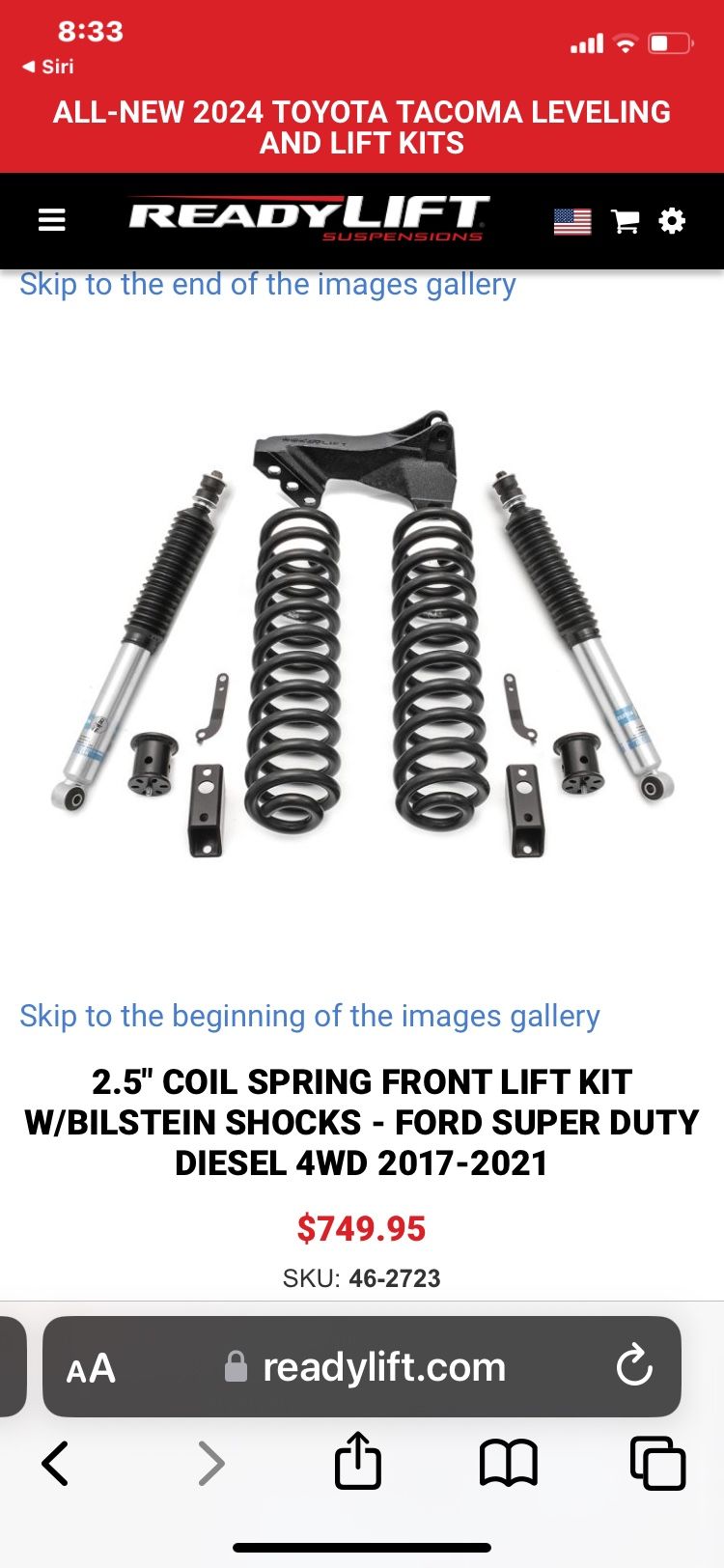 New and unopened the box. Ready Left 2 1/2 Inch Leveling Kit 2017 Super Duty