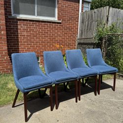 Set of 4 Blue Upholstered Dining Chairs