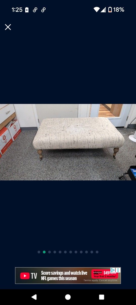 Large Upholstered Ottoman French Script Fabric.