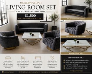 Modern Velvet Living Room Set – 4 Pieces