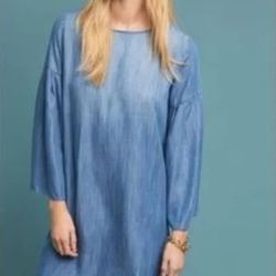 Cloth & Stone Anthropologie Womens Bell Sleeve Chambray Shift Dress Blue Size S