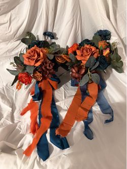 Ling Moments- Burnt Orange and Teal- bridesmaid bouquets