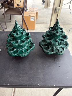 Pair of Green Ceramic Christmas Tree Egg Holders