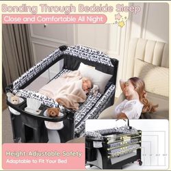 5-in-1 Baby Bassinet Bedside Sleeper, Baby Pack and Play with Changing Table, Portable Baby