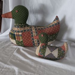 Vintage Patchwork Duck Mama and Baby Plush