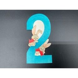 1Hallmark Vintage Birthday Card Two Year Old Bunny Rabbits Number 2‎