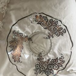 Antique/Vintage Floral Glass decorative bowl approx w12”H4.5”