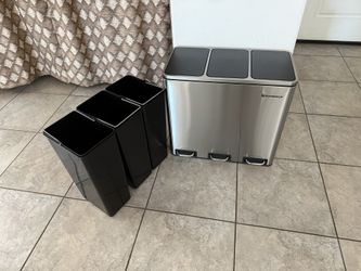 SONGMICS Trash Can, 3 X 4.8 Gallon Garbage Can, 14.4 Gallon Recycle Bin With Soft-Close Lids, Pedals, And Inner Buckets For Kitchen, Stainless Steel, 
