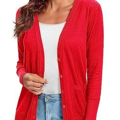 Urban CoCo Women's Lightweight Long Sleeve Knit Dressy Cardigan with Pockets Button Down Sweater New