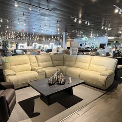  Beige 6pc Power Reclining Sectional